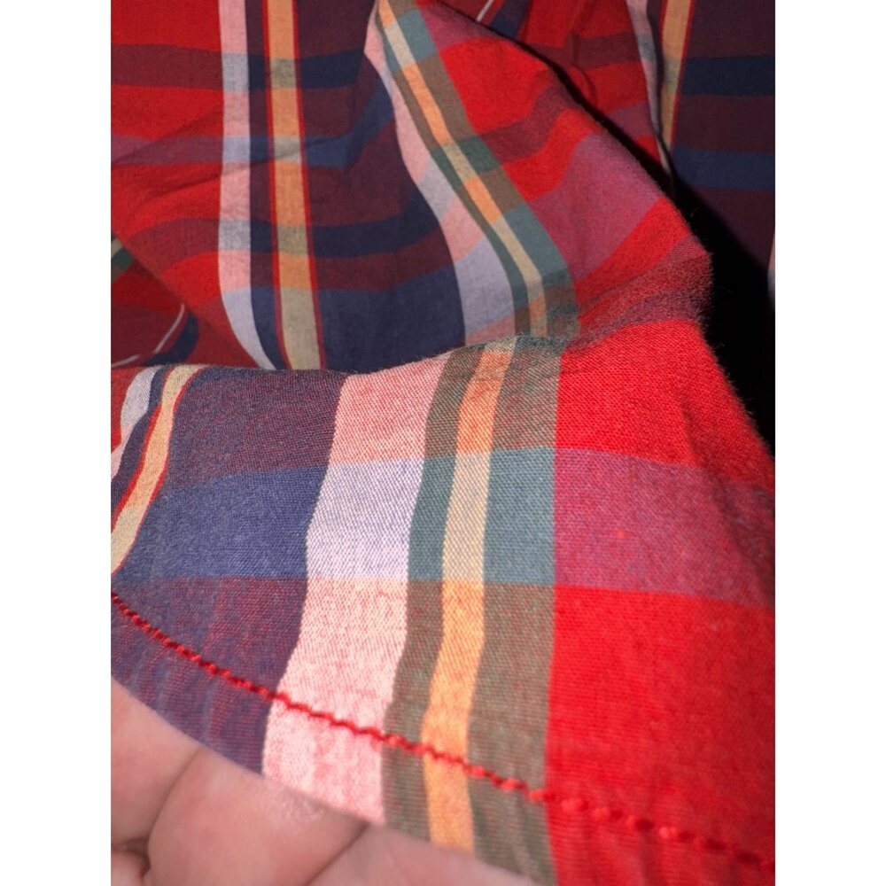 Tommy Hilfiger Jeans Red & Navy Plaid Long Sleeve Button-Up Shirt L color block - Picture 8 of 8